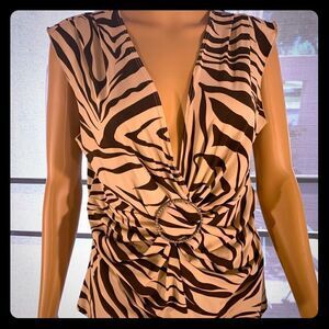 Coin V-neck  Large Short Sleeve Animal Print Diamond Look Accessory Attached